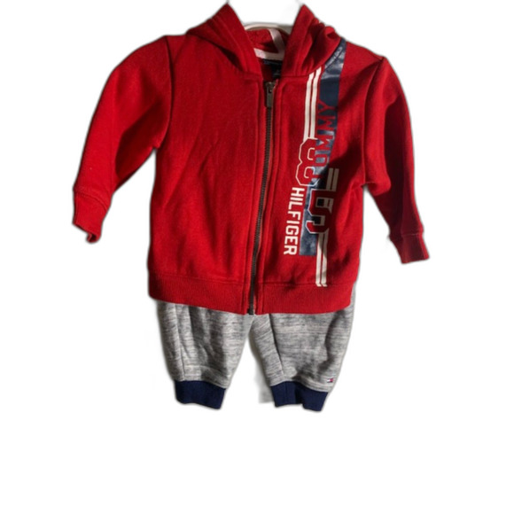 Hilfiger Red Jacket Gray Pants Sweatsuit 3/6 Months - Picture 1 of 4